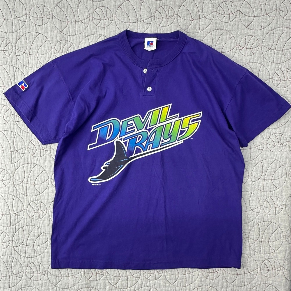 Russell‎ Athletic Tampa Bay Devil Rays Purple 1999 Henley / Mens XL